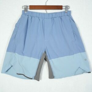 Lululemon Men's Size Small Blue/Blue Train To Beach 8"‎ Shorts Lined Stretch